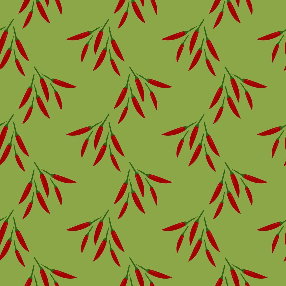 Chilli peppers,seamless pattern on olive green background. vector