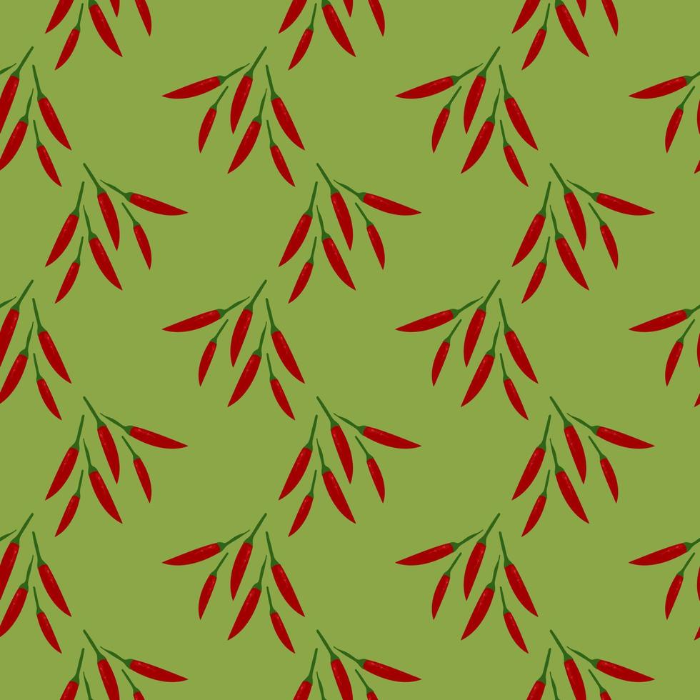 Chilli peppers,seamless pattern on olive green background. vector