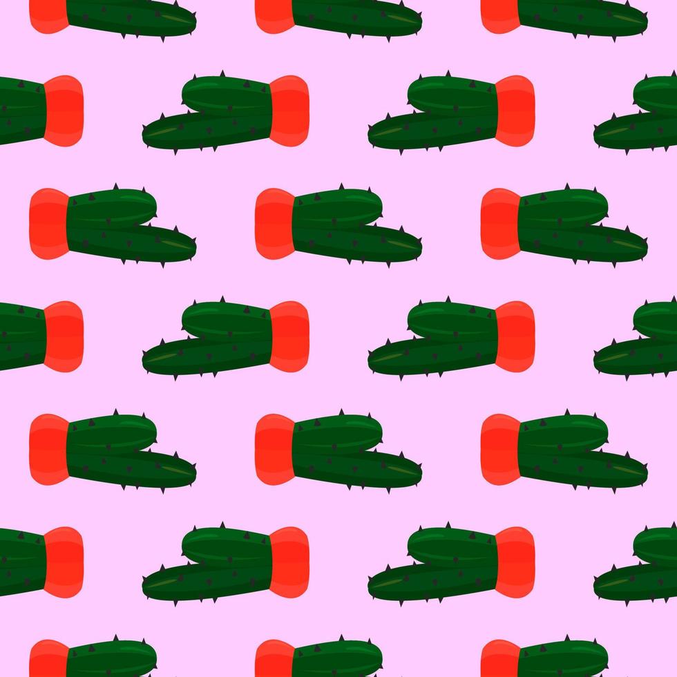 Small cactus in a red pot,seamless pattern on baby pink background. vector