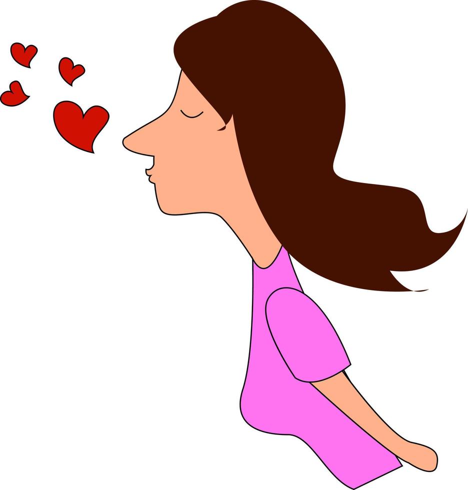 Girl sending kiss, illustration, vector on white background.