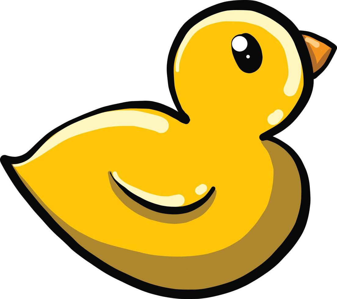 Pequeño juguete de pato amarillo, ilustración, vector sobre fondo blanco.