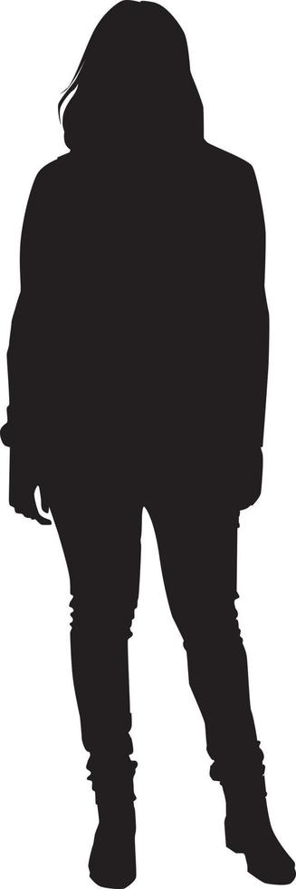 silueta de mujer de pie, ilustración, vector sobre fondo blanco.