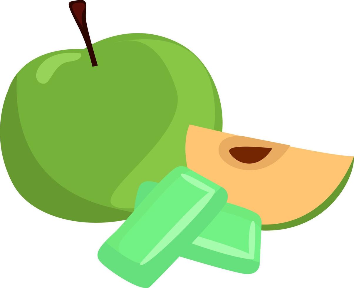 Green apple gum , illustration, vector on white background