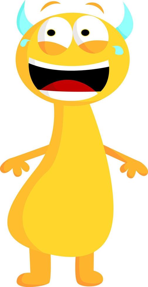 Yellow monster with blue horns, vector or color illustration.