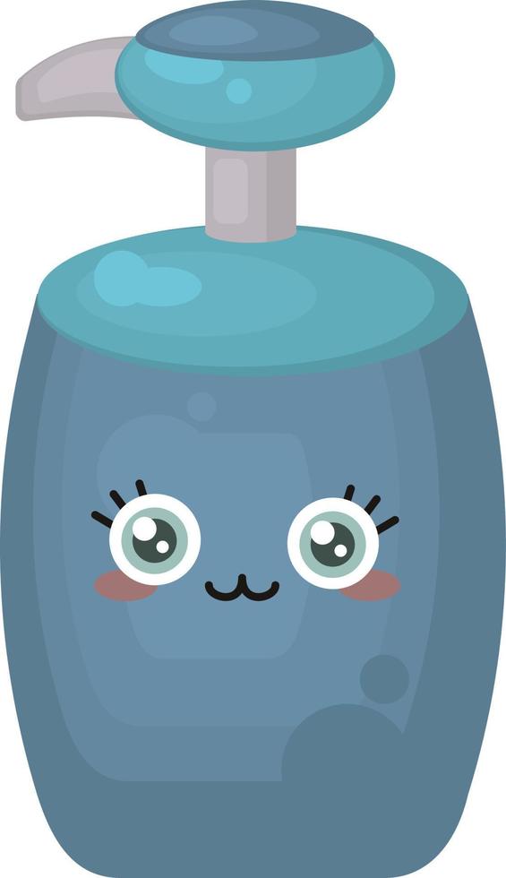 Botella de jabón feliz, ilustración, vector sobre fondo blanco.