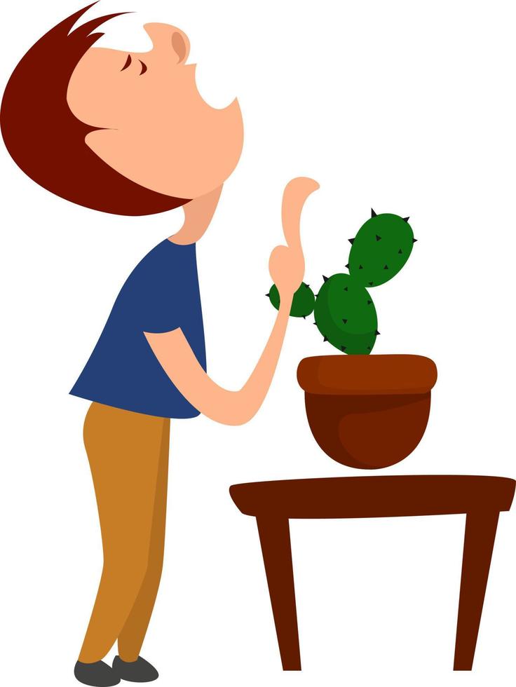 hombre con cactus, ilustración, vector sobre fondo blanco