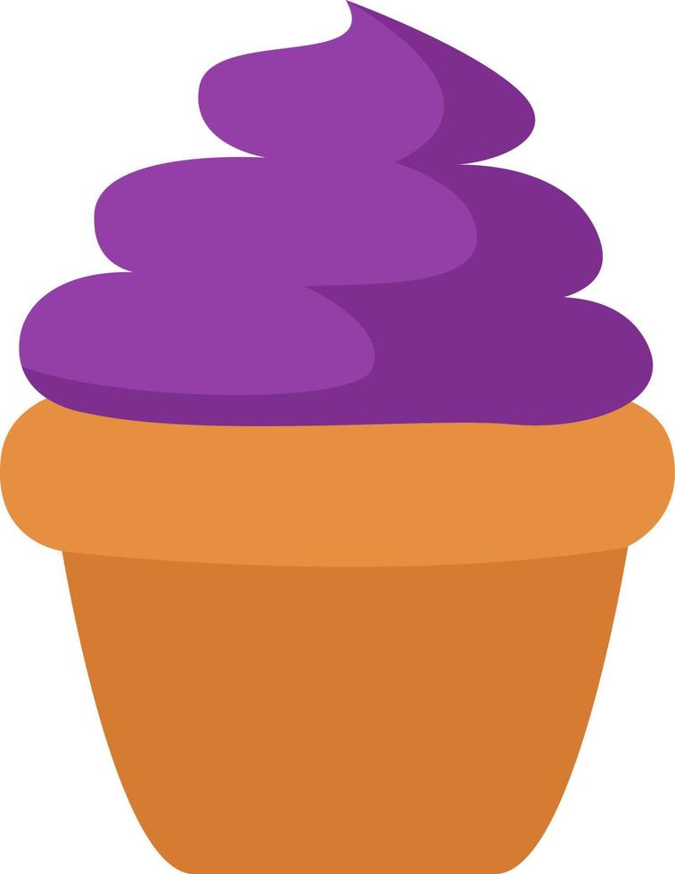 muffin con crema morada en la parte superior, ilustración, vector sobre un fondo blanco