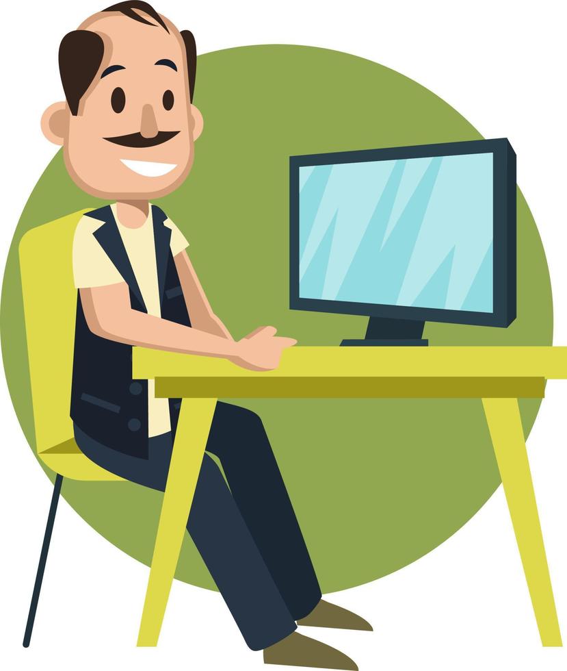 Man watching tv, illustration, vector on white background.