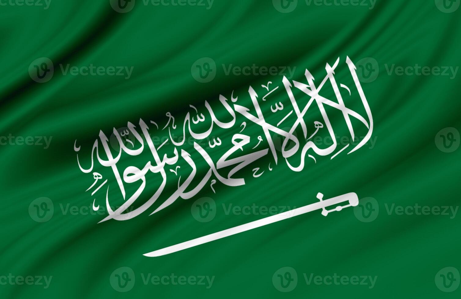 bandera de arabia saudita, declaración de que no hay más dios que alá, mahoma es el mensajero de alá, utilícelo para el día nacional y las ocasiones nacionales del país. foto