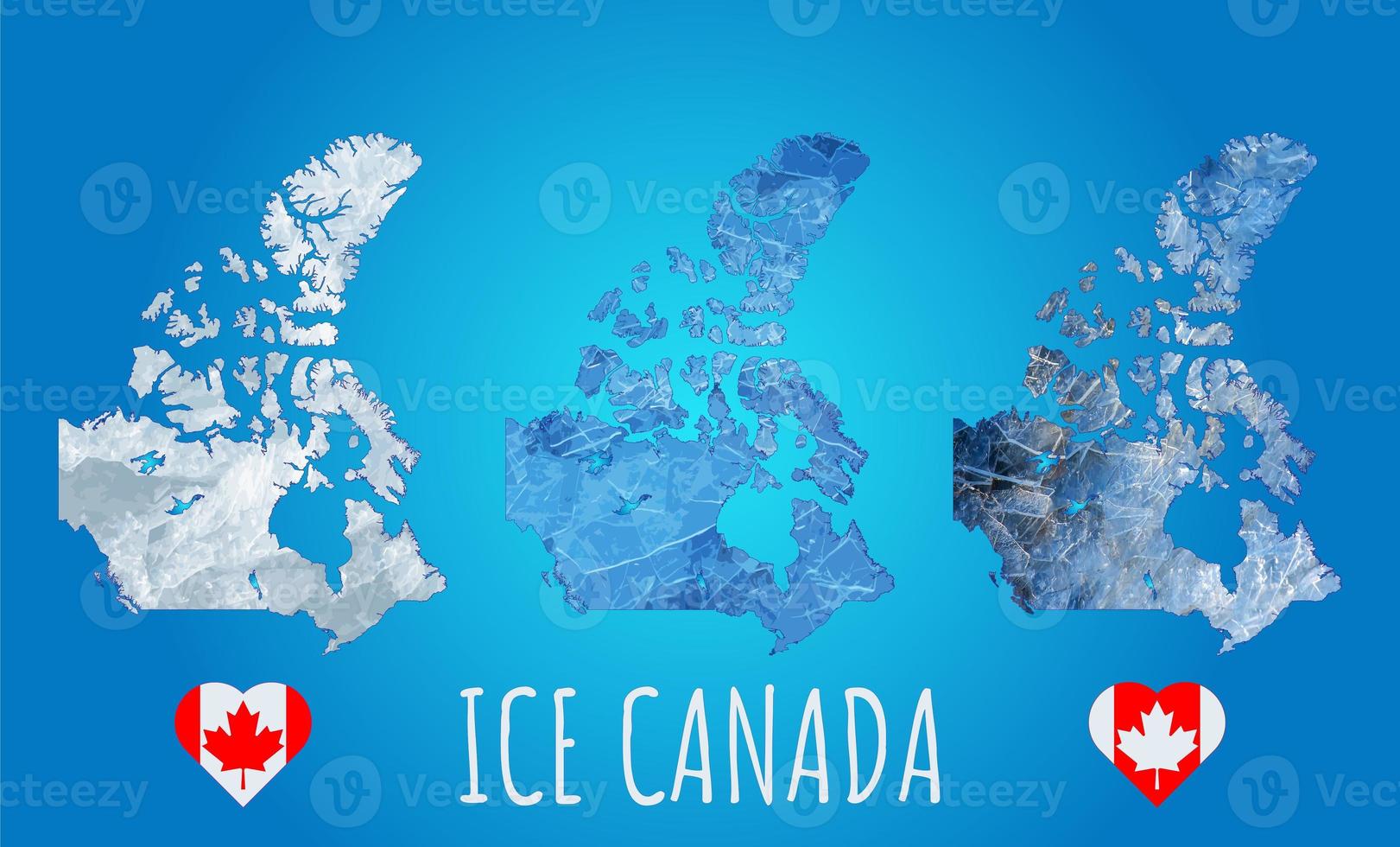 Outline map of Canada on ice texture. Flag of Canada in the form of a heart. Collage. photo