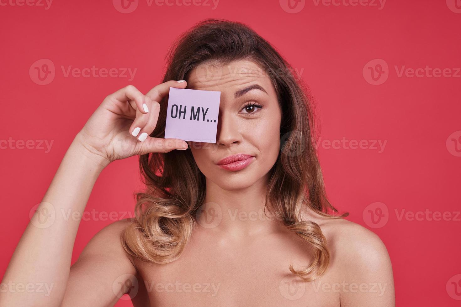 Woman with sticky note message photo