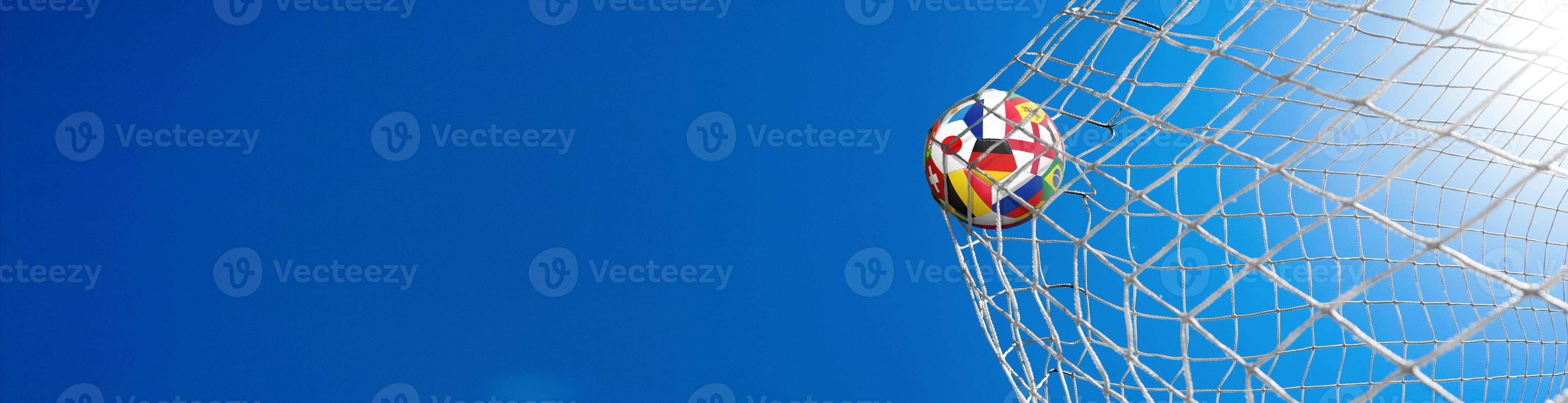 Soccer ball in the net of a goal. Soccer concept photo