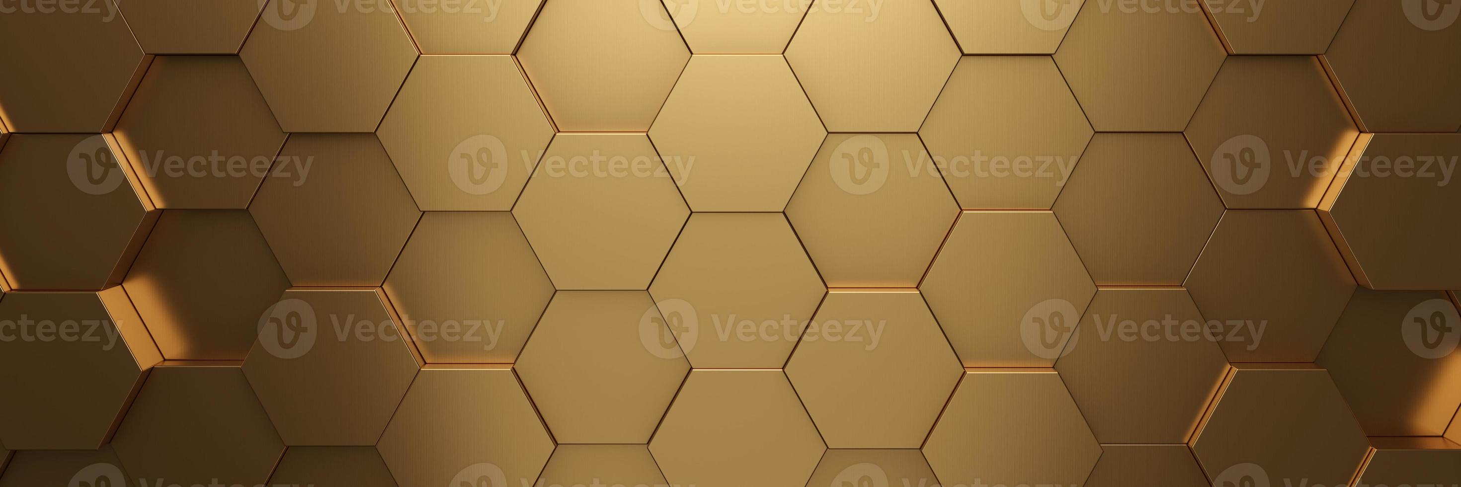 Futuristic gold hexagonal texture background. 3d rendering photo