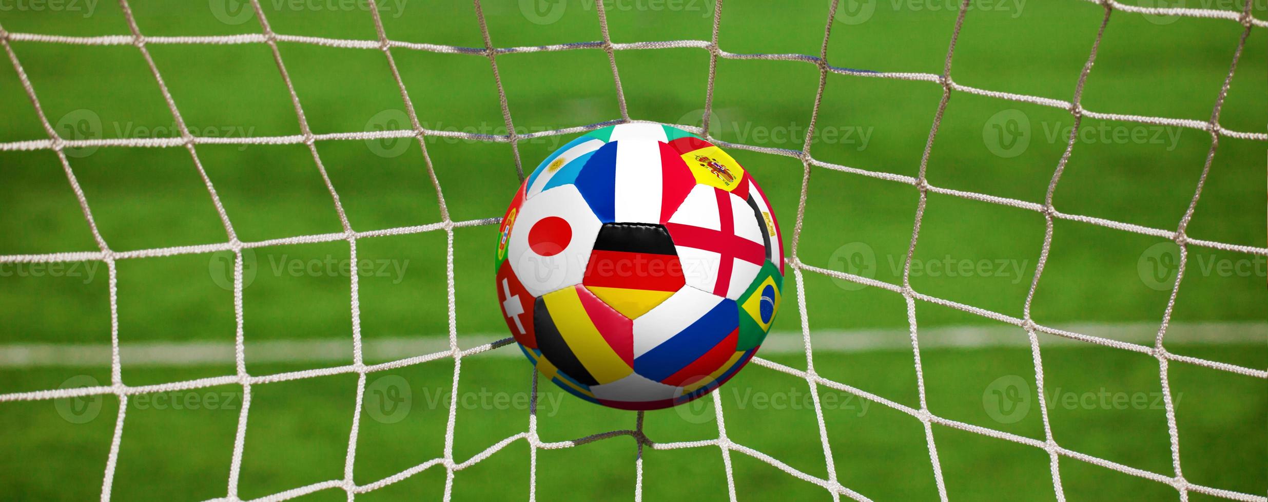 Soccer ball in the net of a goal. Soccer concept photo