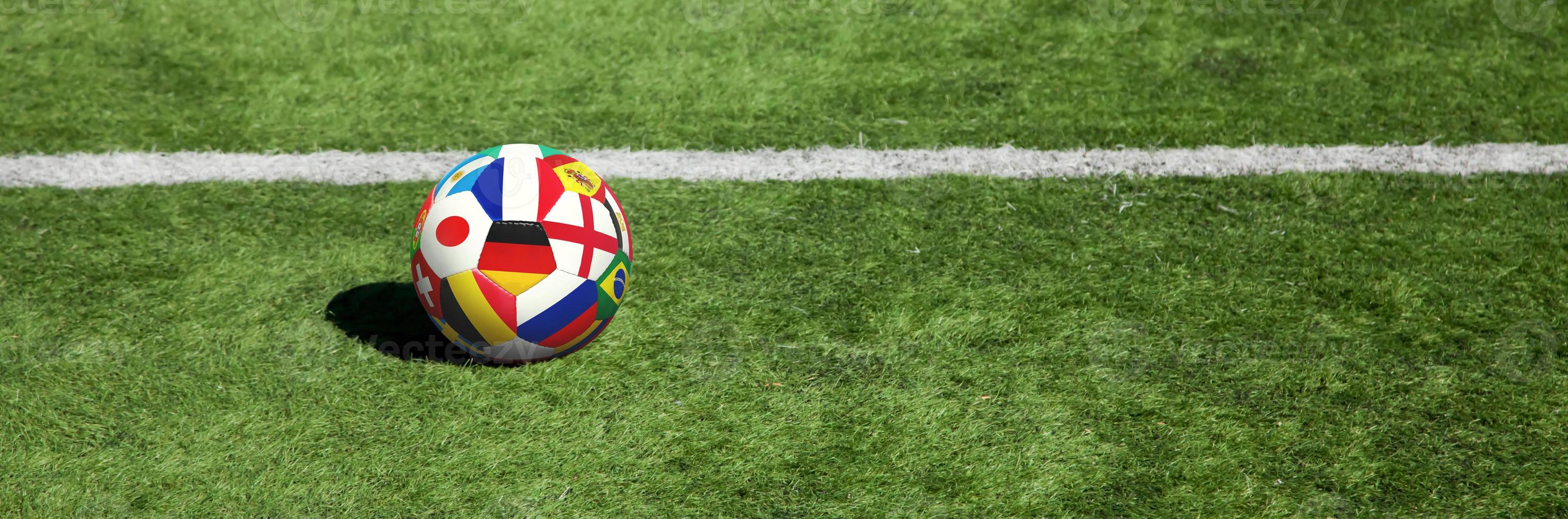 Soccer ball on green playground. Soccer concept photo