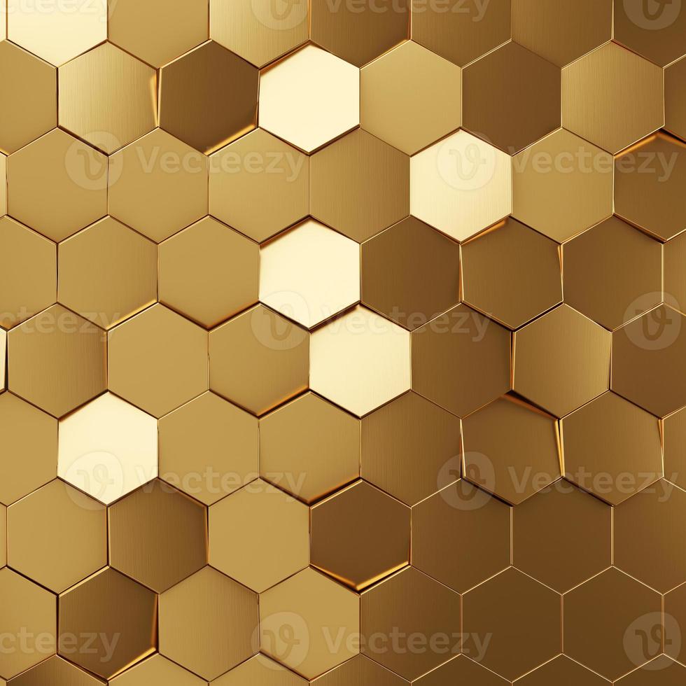 fondo de textura hexagonal de oro futurista. representación 3d foto