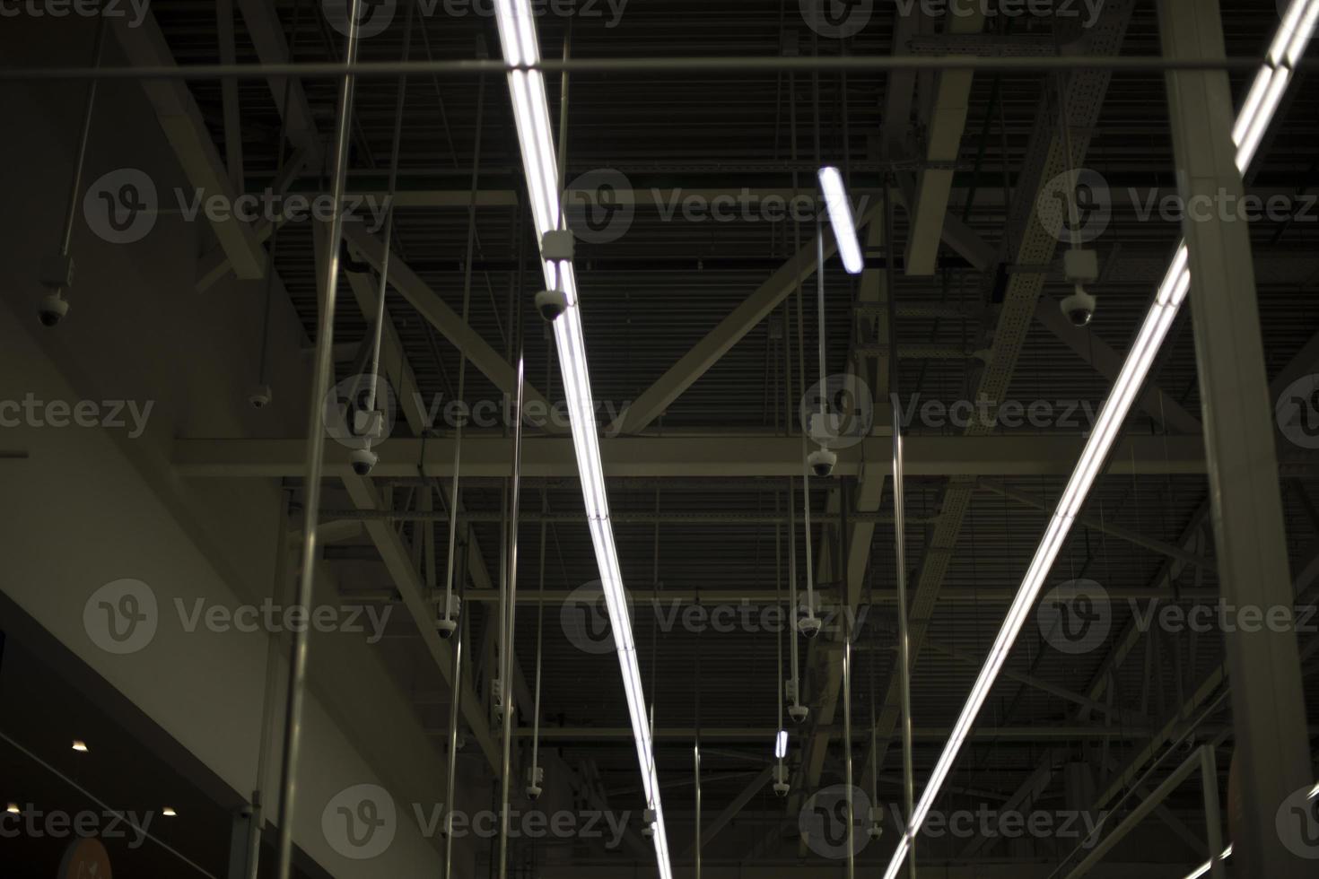 Lights on ceiling. Interior of building. Fluorescent Light. photo