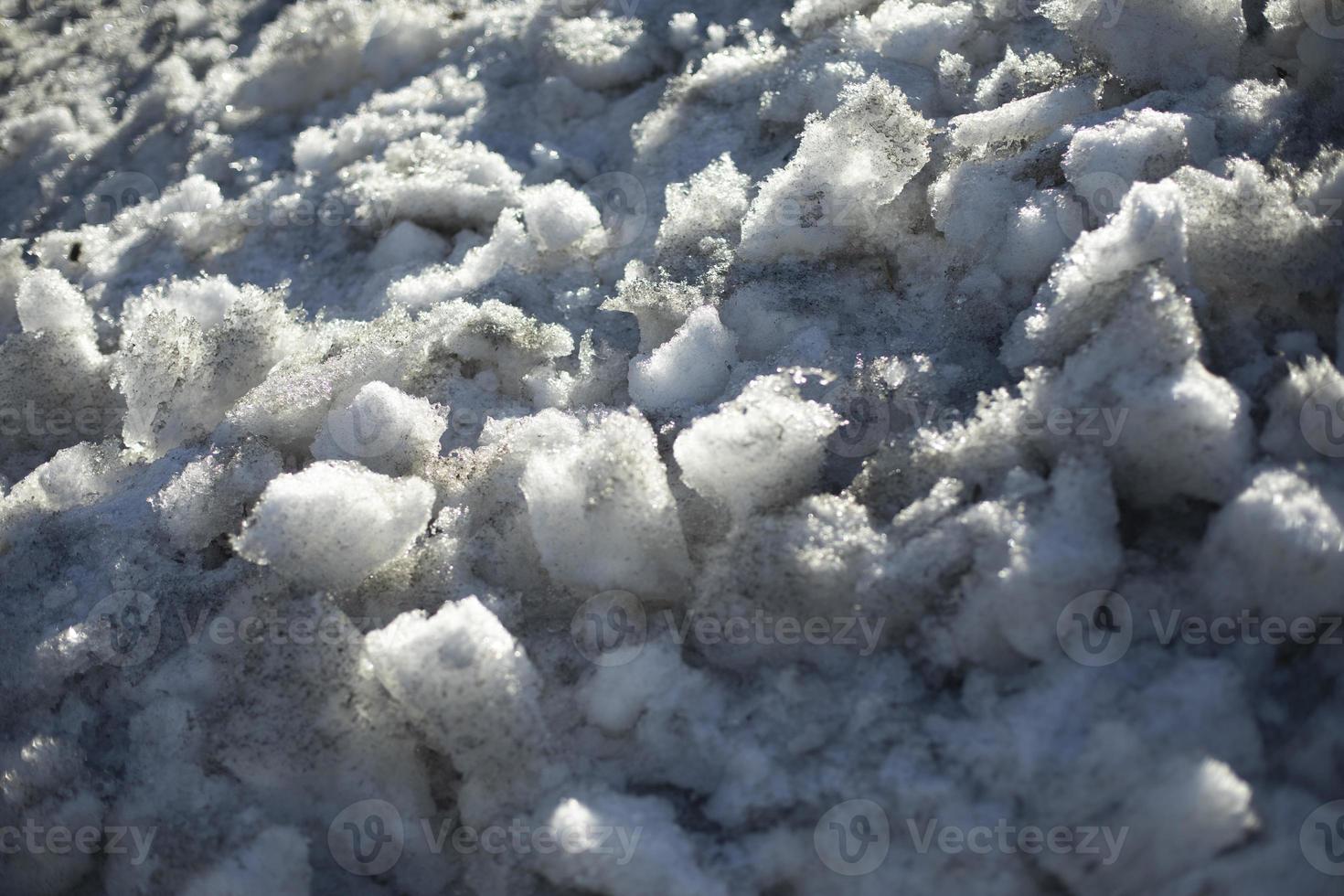 Snow outside in spring. Cleared snow on side of road. photo