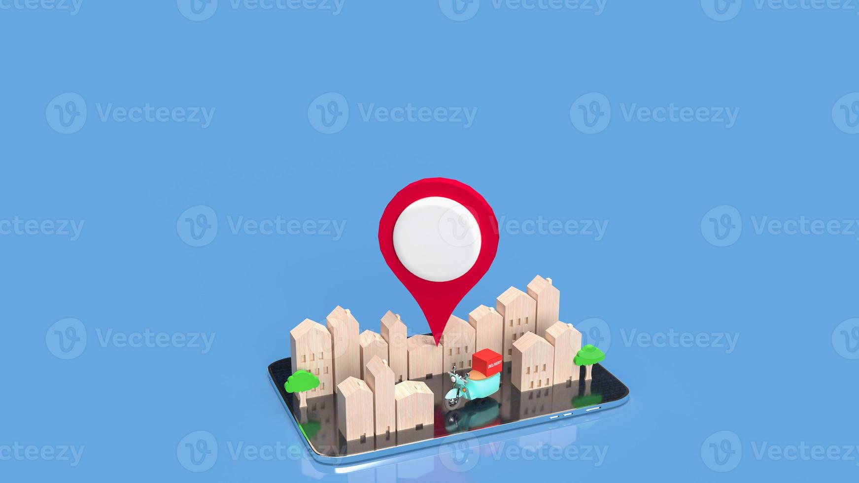 The delivery bike and city on mobile for on line market concept 3d rendering photo