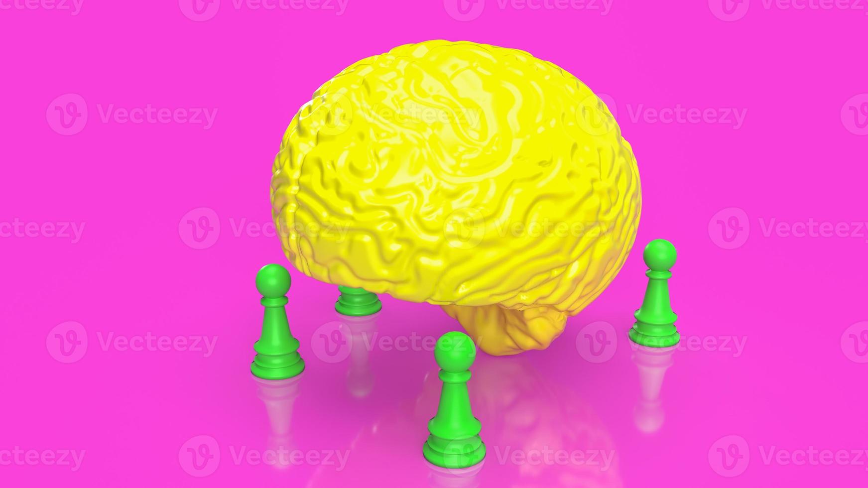 The yellow brain and green chess on pink background  3d rendering photo