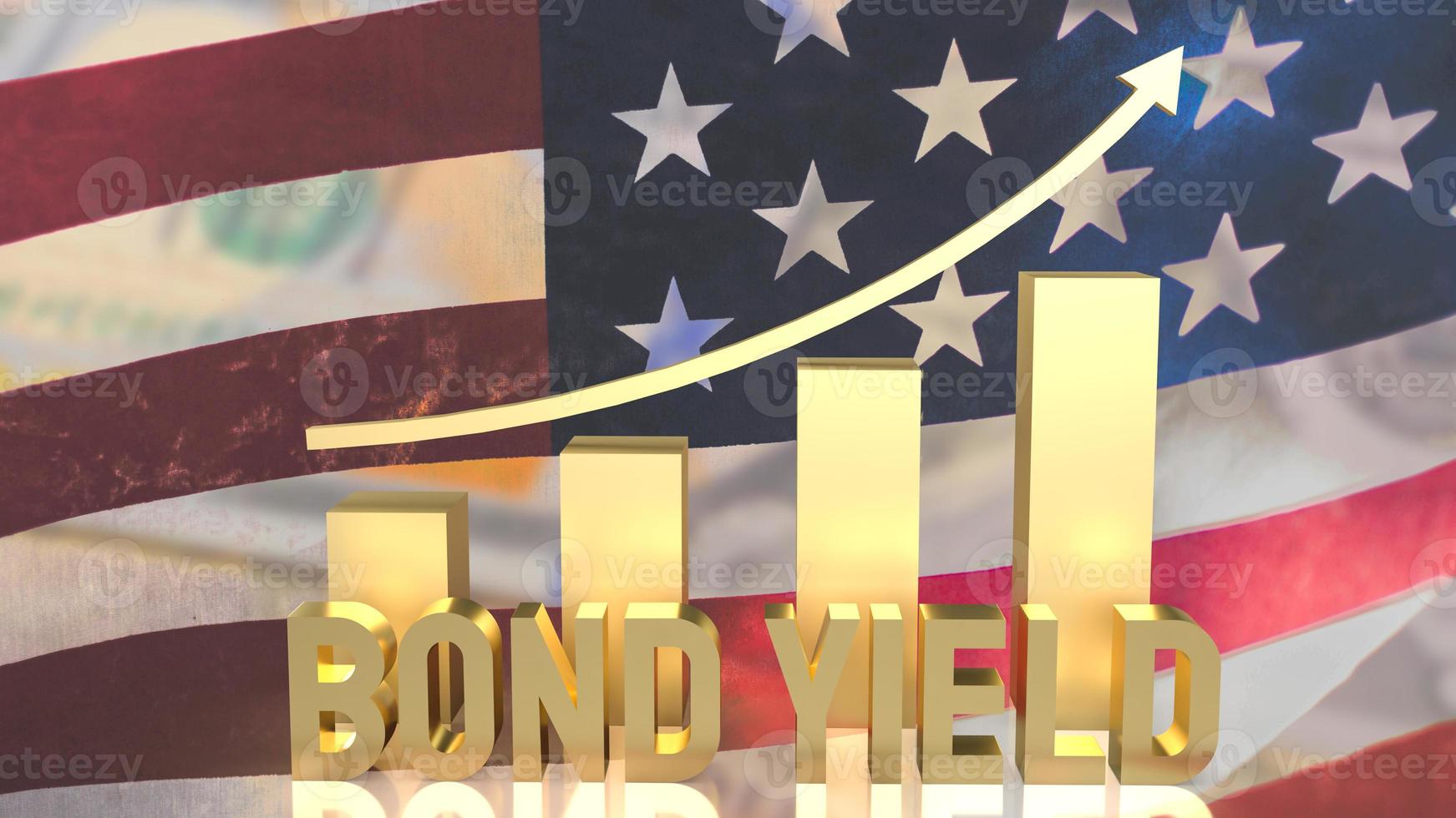 The gold bond yield text and chart on Usa flag background 3d rendering photo