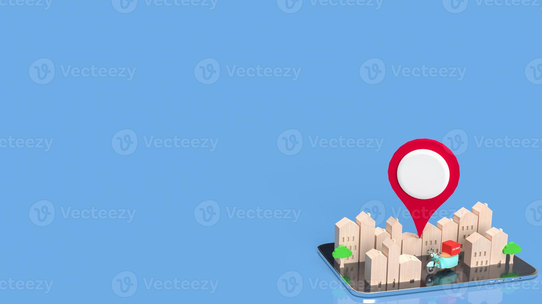 The delivery bike and city on mobile for on line market concept 3d rendering photo