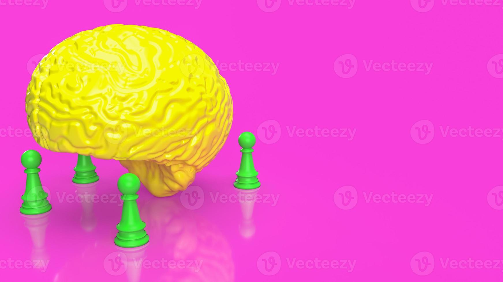 The yellow brain and green chess on pink background  3d rendering photo