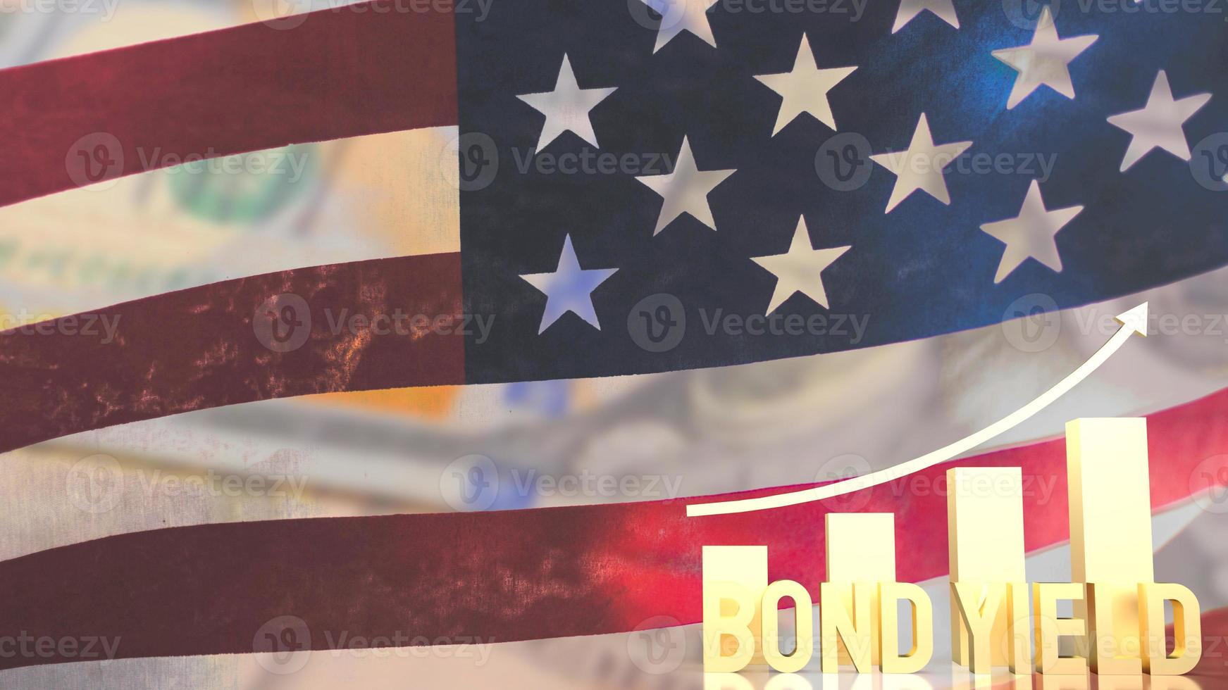 The gold bond yield text and chart on Usa flag background 3d rendering photo