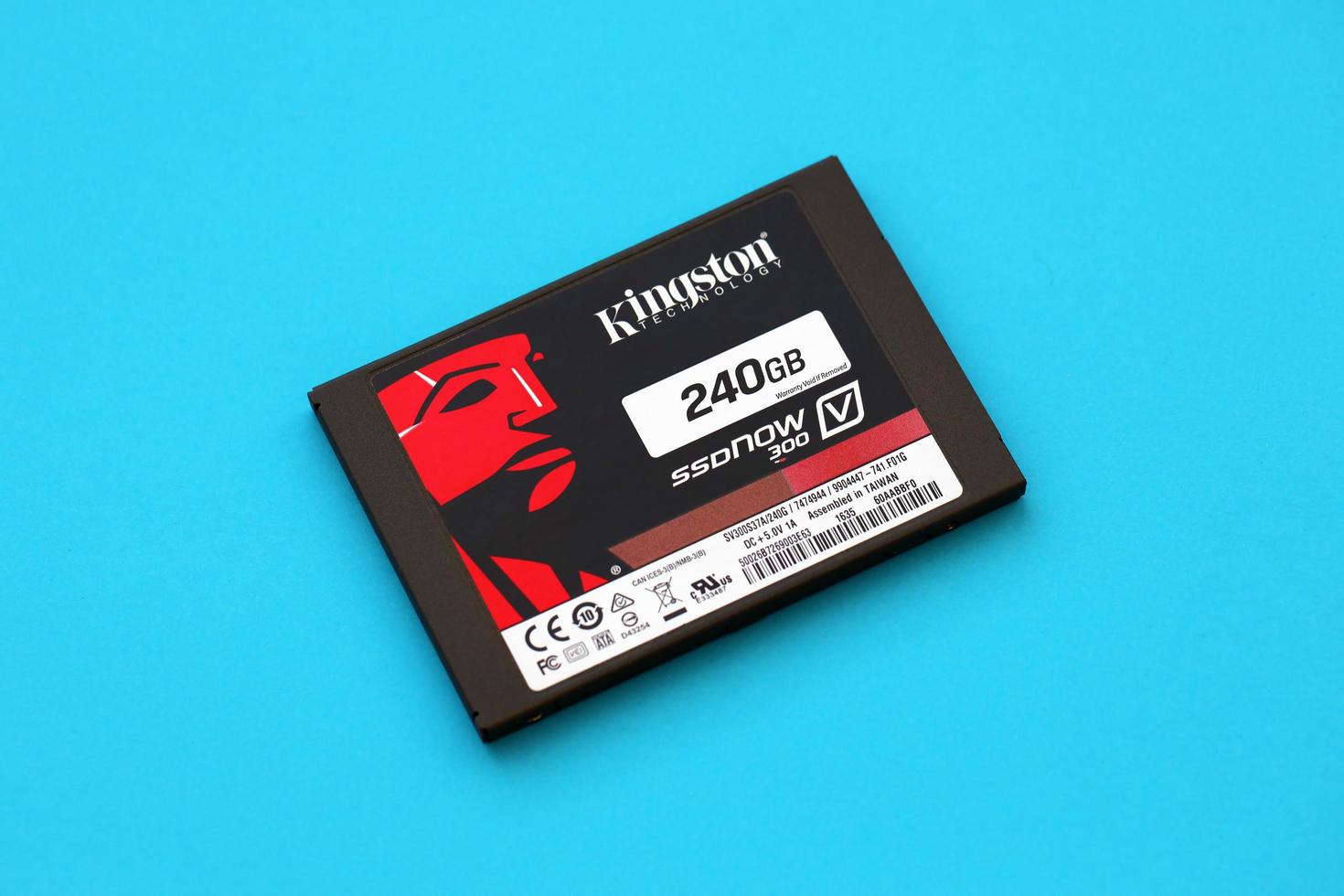TERNOPIL, UKRAINE - JUNE 20, 2022 Kingston ssdNOW 300 SSD solid state drive storage 240gb assembled in Taiwan under the Kingston Technology Corporation photo