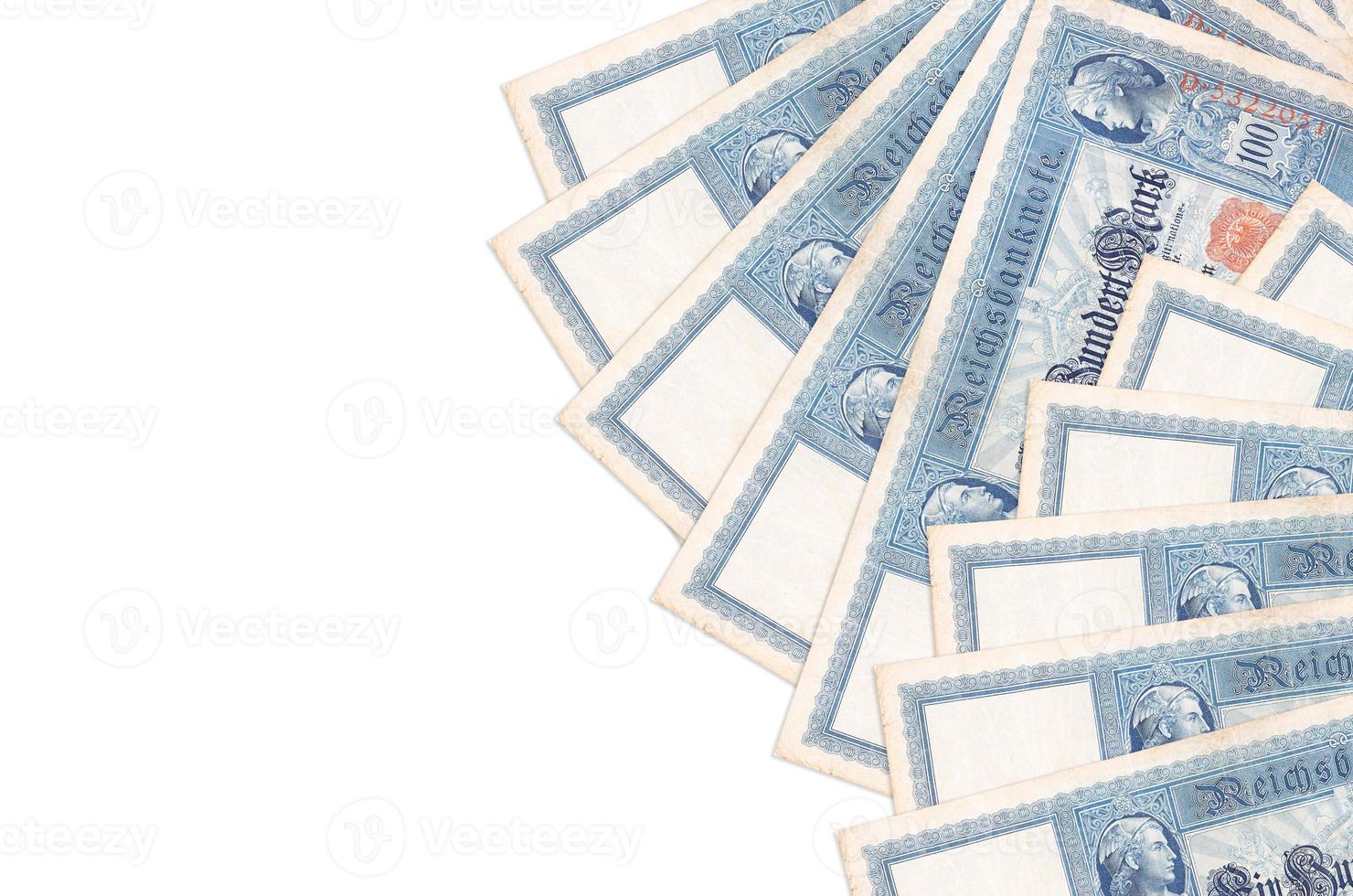 100 Reich marks bills lies isolated on white background with copy space. Rich life conceptual background photo