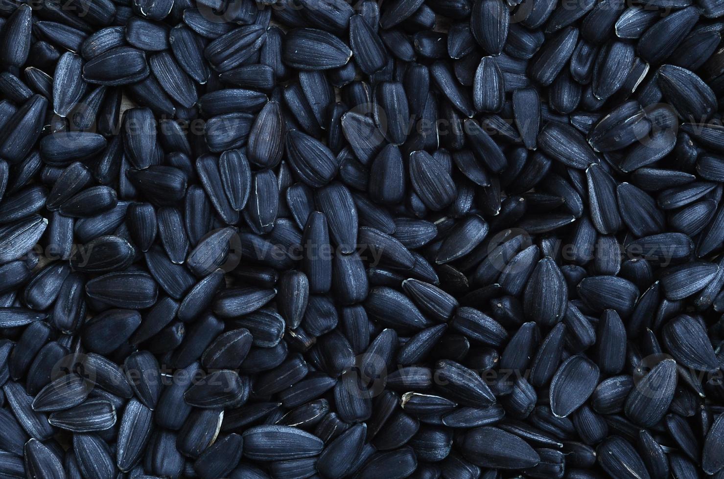 A pattern of many unprocessed fried sunflower seeds in a black shell. photo
