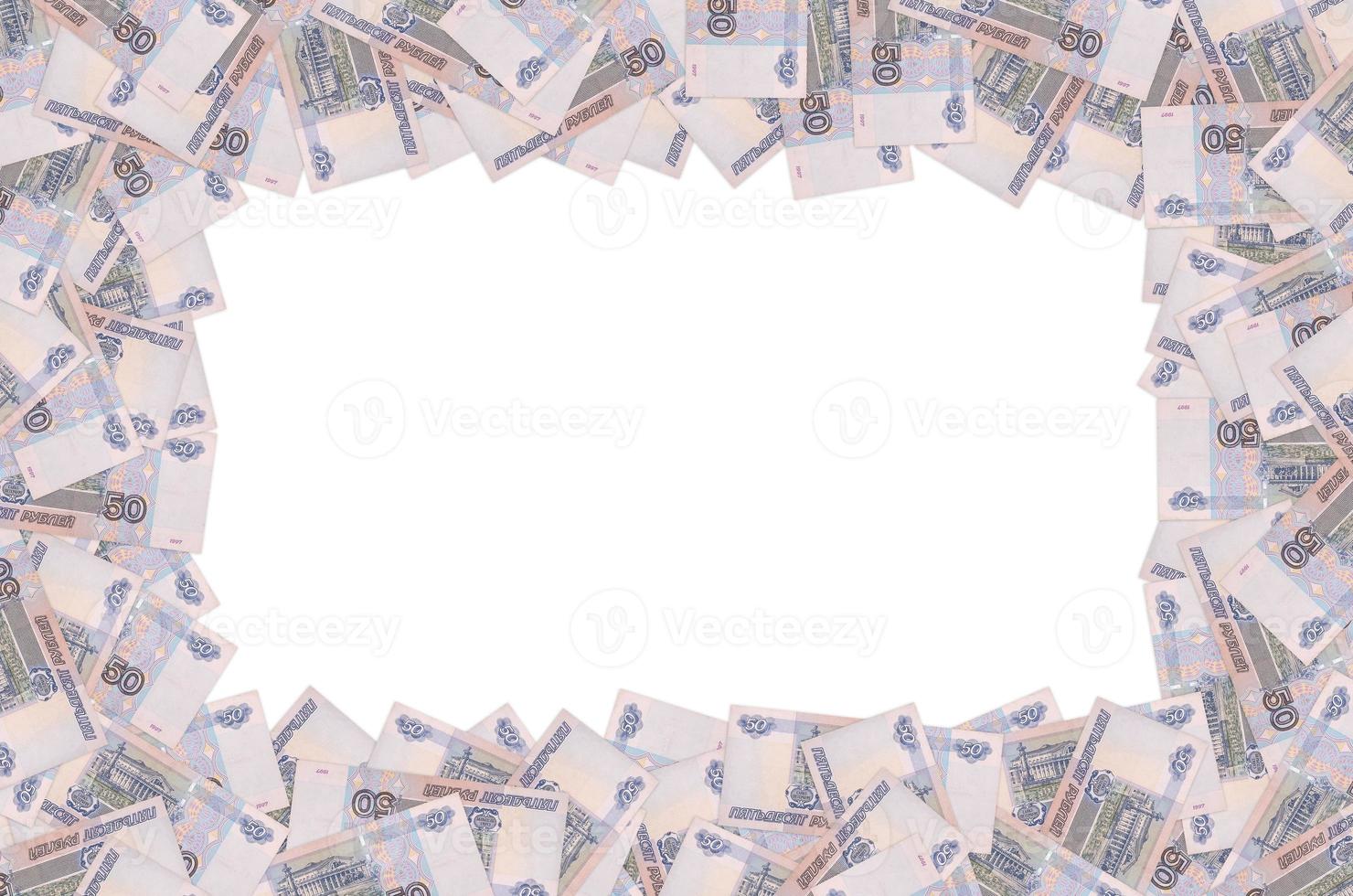 billete de 50 rublos ruso patrón macro de primer plano. billete de dinero de cincuenta rublos de rusia foto