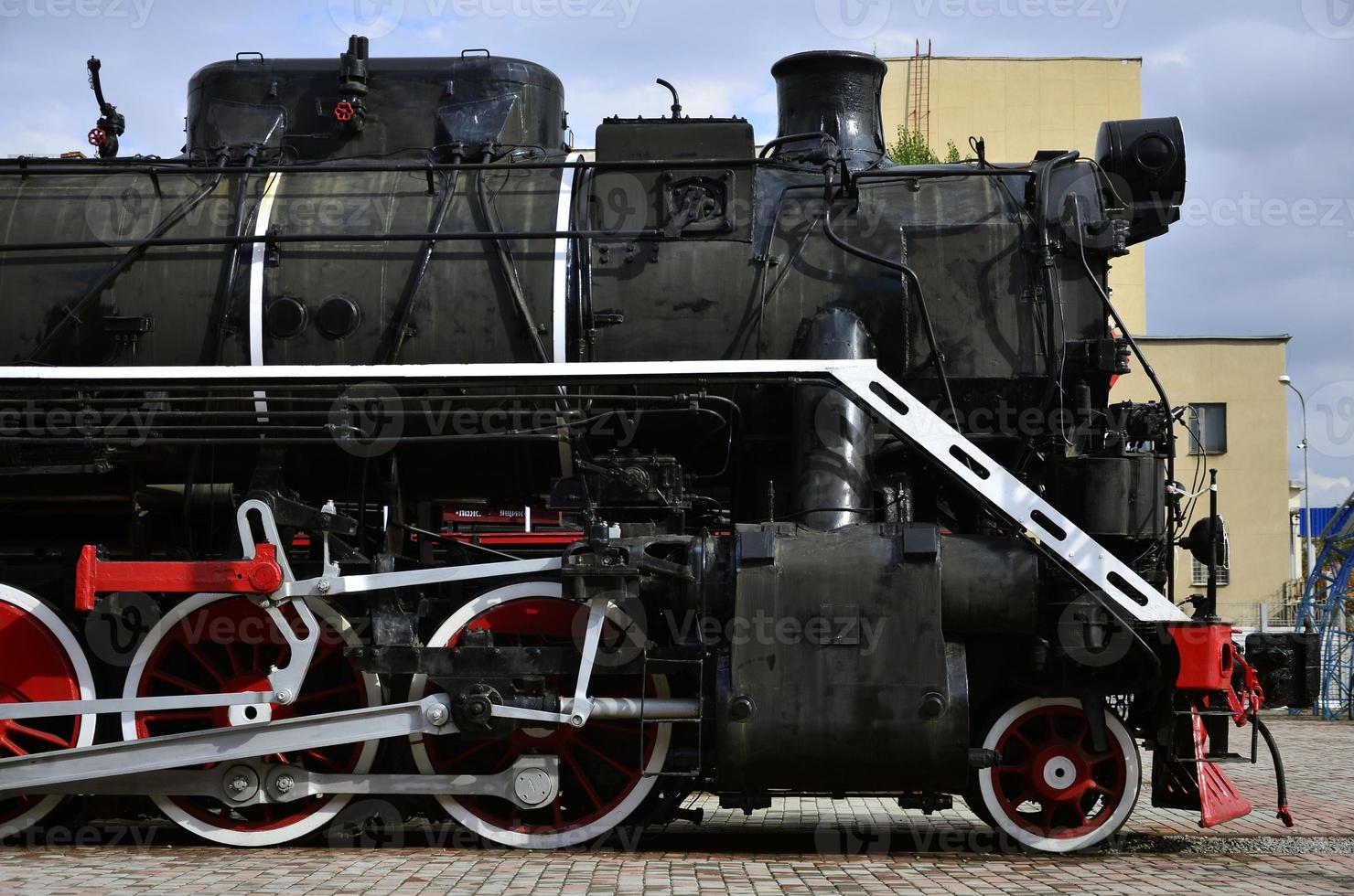 Antique black retro-train on track. photo