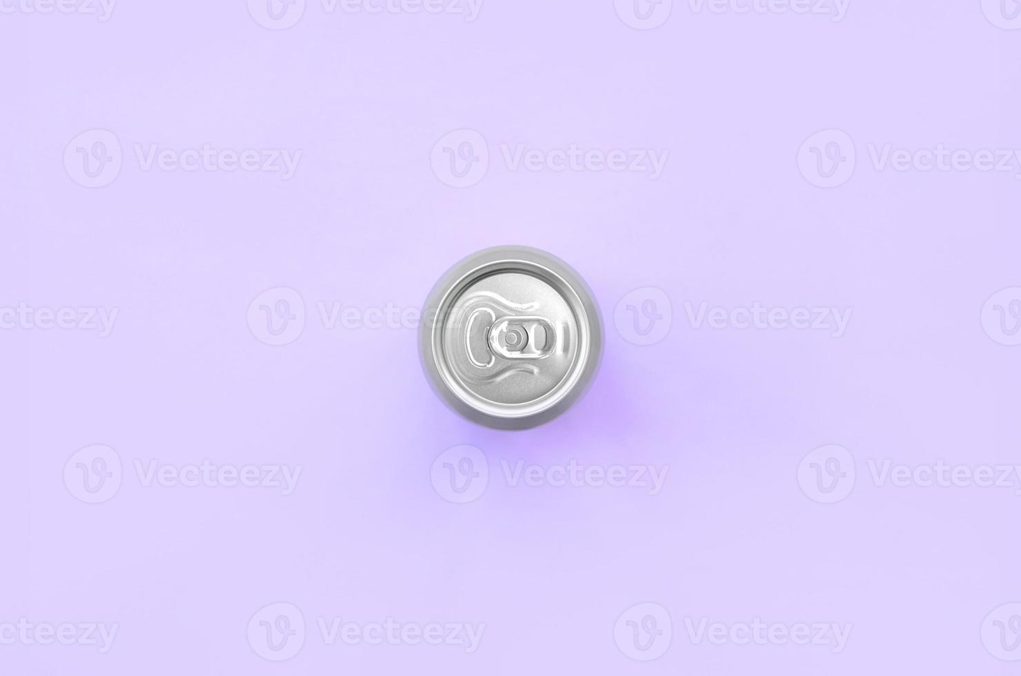 Metallic beer can on texture background of fashion pastel violet color paper in minimal concept photo