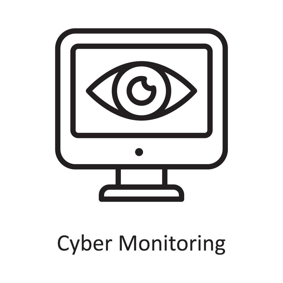 Cyber Monitoring Vector Outline Icon Design illustration. Cloud Computing Symbol on White background EPS 10 File