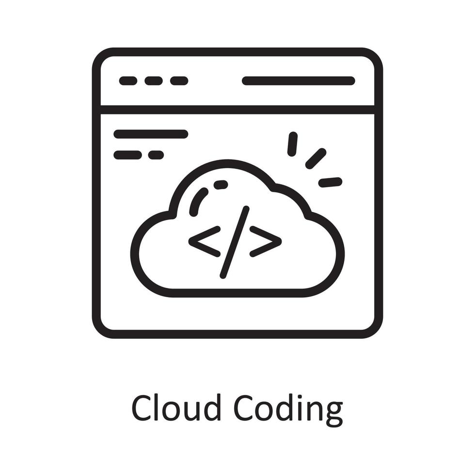 ilustración de diseño de icono de contorno de vector de codificación de nube. símbolo de computación en la nube en el archivo eps 10 de fondo blanco