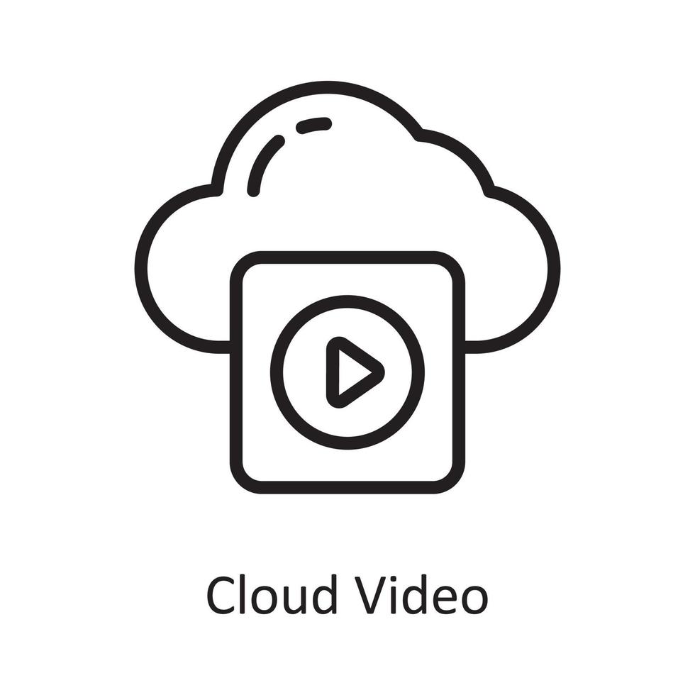 ilustración de diseño de icono de contorno de vector de vídeo en la nube. símbolo de computación en la nube en el archivo eps 10 de fondo blanco