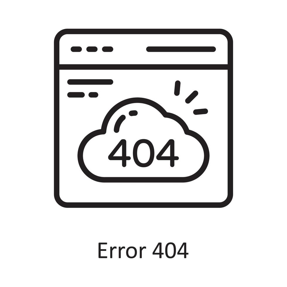 ilustración de diseño de icono de contorno de vector de error 404. símbolo de computación en la nube en el archivo eps 10 de fondo blanco