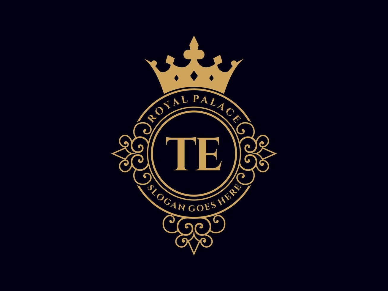 Letter TE Antique royal luxury victorian logo with ornamental frame. vector