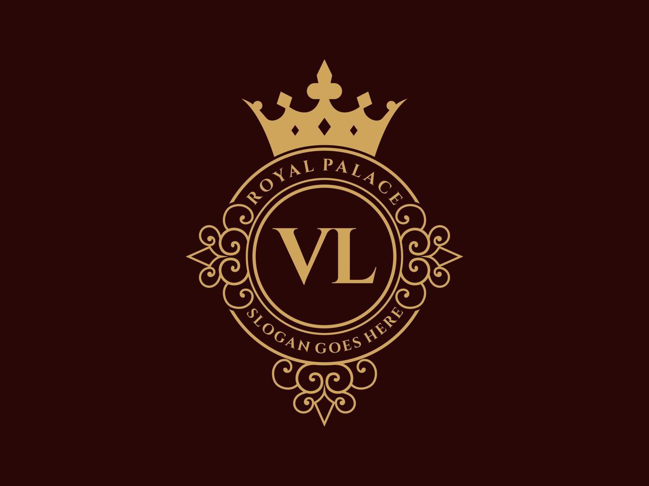 Letter VL Antique royal luxury victorian logo with ornamental frame. vector