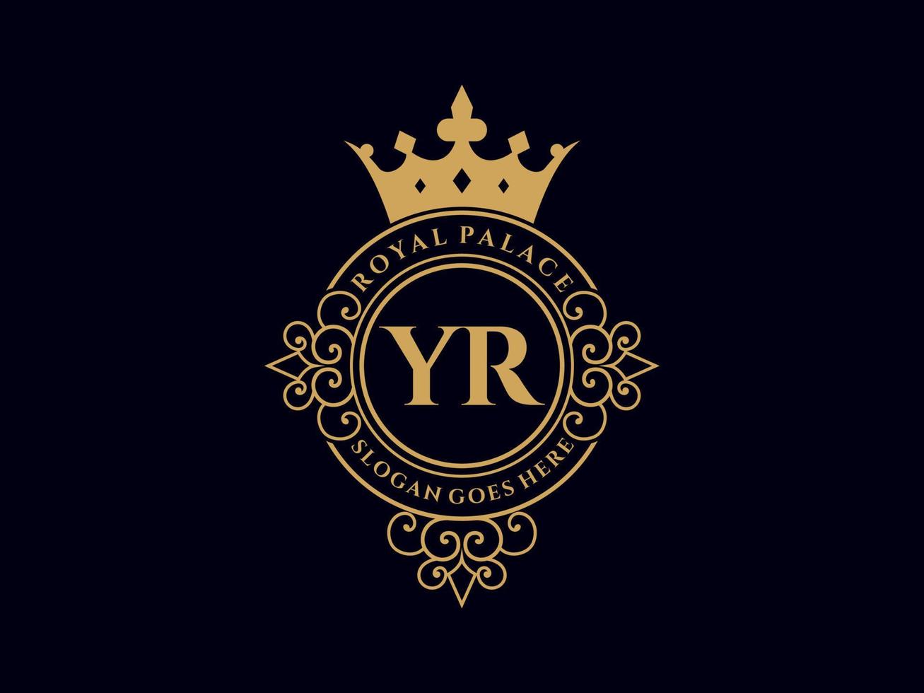 Letter YR Antique royal luxury victorian logo with ornamental frame. vector