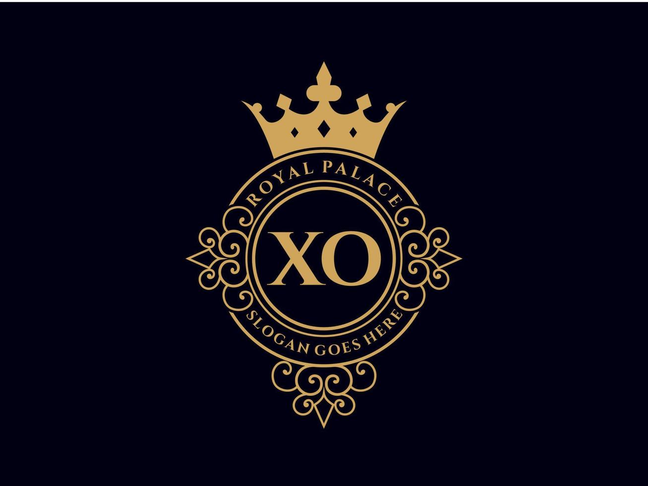 Letter XO Antique royal luxury victorian logo with ornamental frame. vector