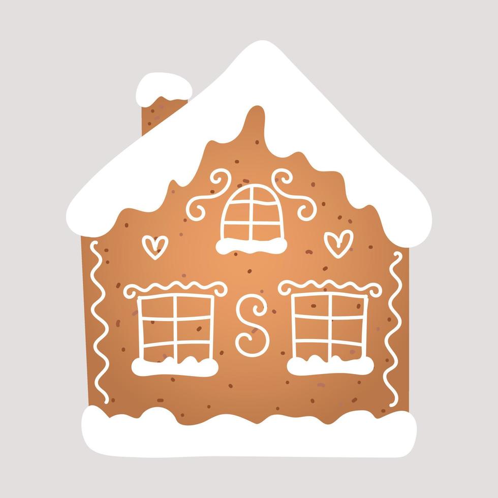 galleta de jengibre navideña en forma de casa con glaseado blanco. ilustración vectorial en estilo plano vector