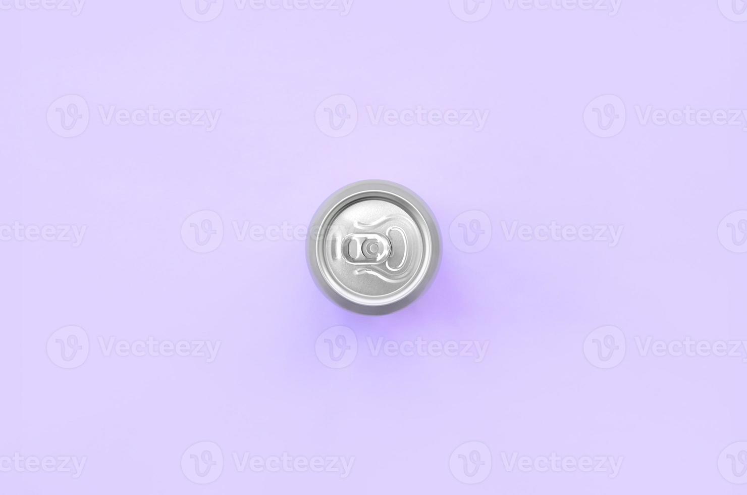 Metallic beer can on texture background of fashion pastel violet color paper in minimal concept photo