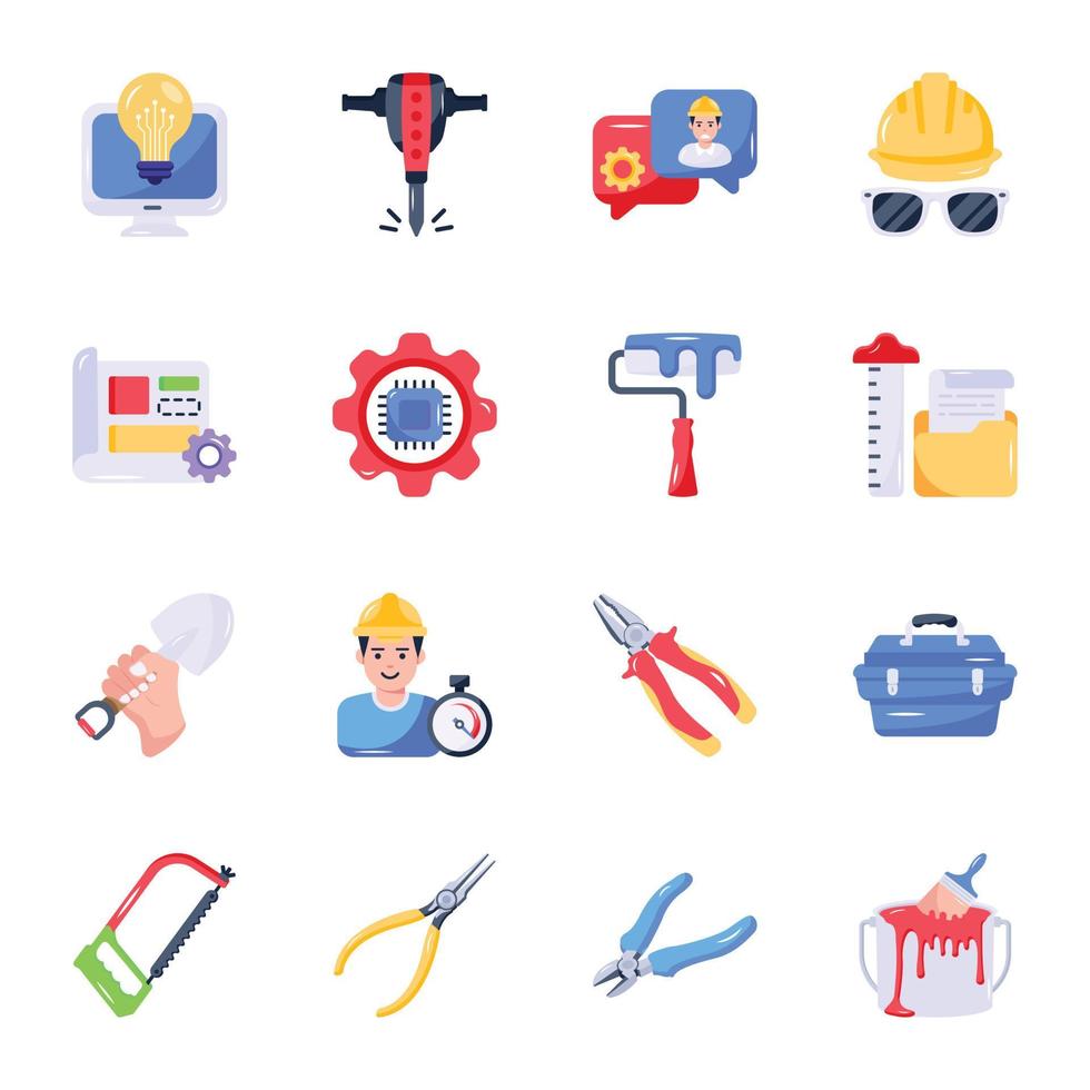 Set of Engineering Services Flat Icons vector
