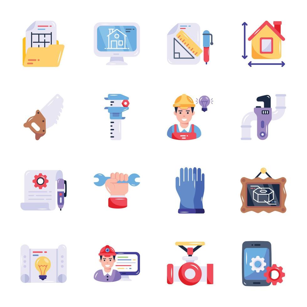 Set of Construction and Engineering Flat Icons vector