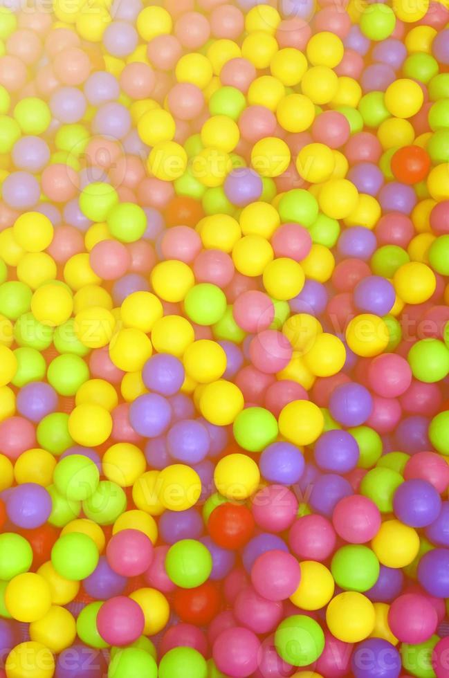 Many colorful plastic balls in a kids' ballpit at a playground. Close up pattern photo