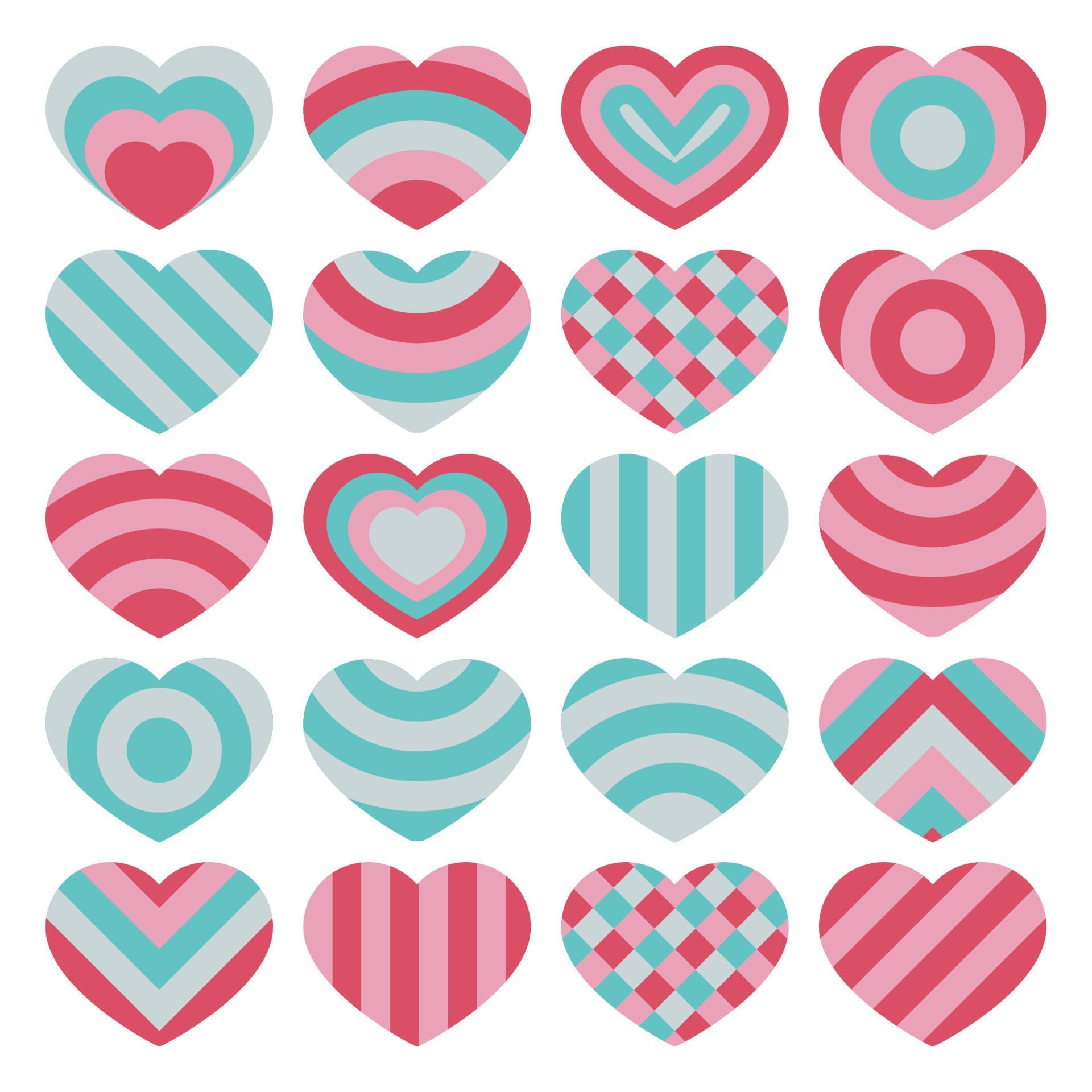 Set of beautiful vector isolated colorful valentines hearts on white ...