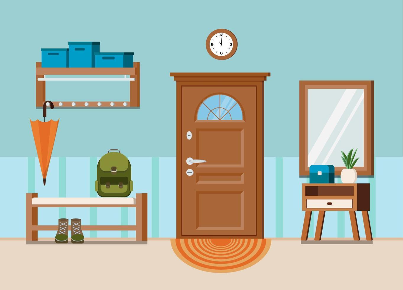 Cozy home entrance hall interior background with door vector