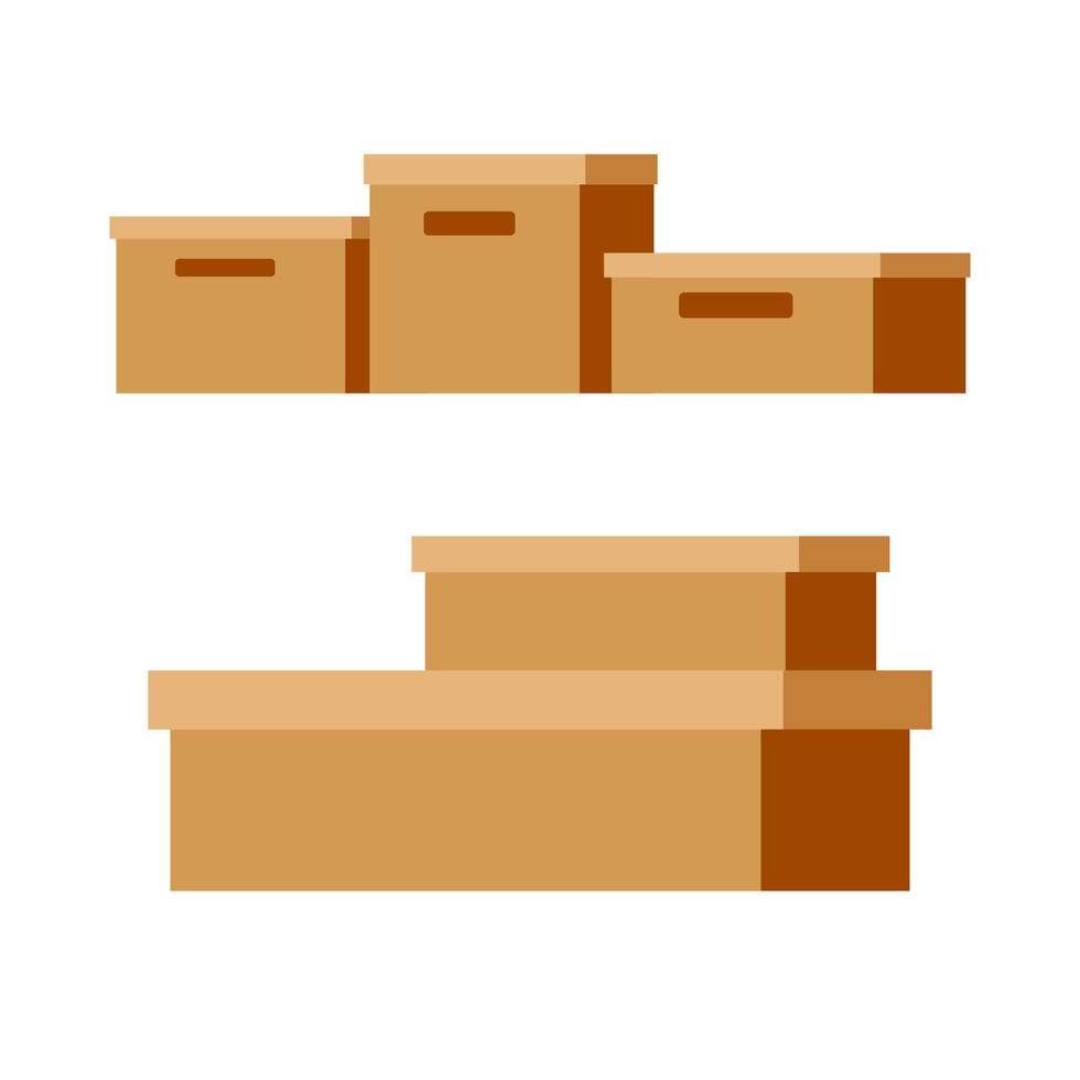 Set of empty closed brown paper cardboard boxes. vector